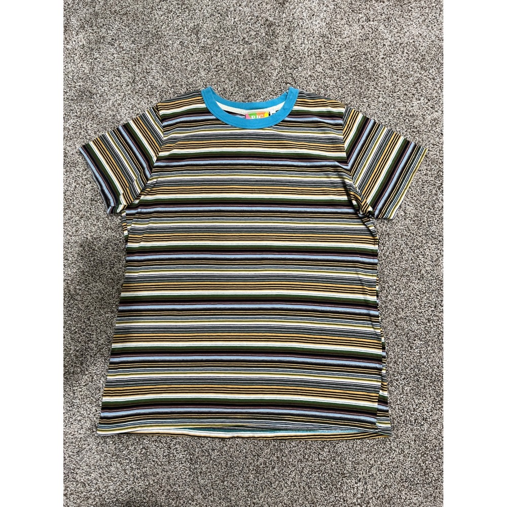 Big Bud Press Multi Color Striped Ringer T-Shirt Short Sleeve Cotton Mens Medium